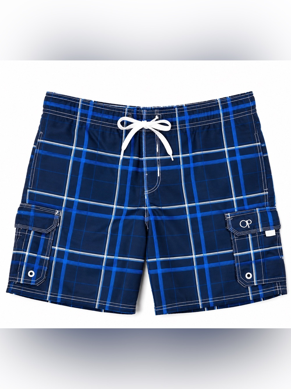 OP Men's Navy‎ Royal Blue Plaid Swim Board Shorts Quick Dry Beach Surf Trunks